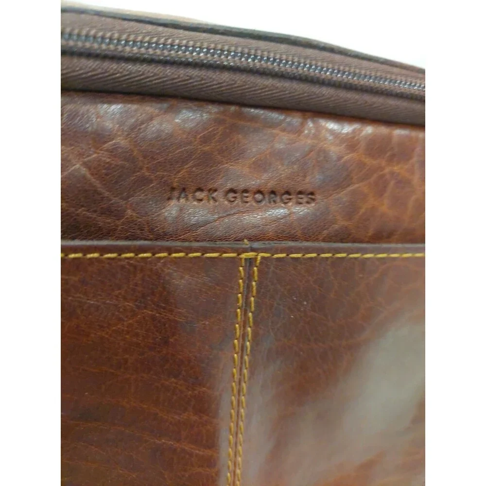Jack Georges Brown Double Zippered Buffalo Leather Crossbody Bag #7195 EUC